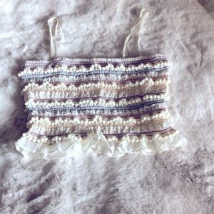 Forever 21 Black White Striped Ruffle Trim Crop Top